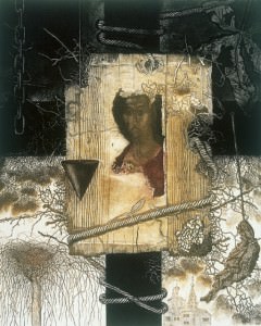 Erosión III. Cristo Salvador Aguafuerte y manera negra. 41 x 32 cm., 1989